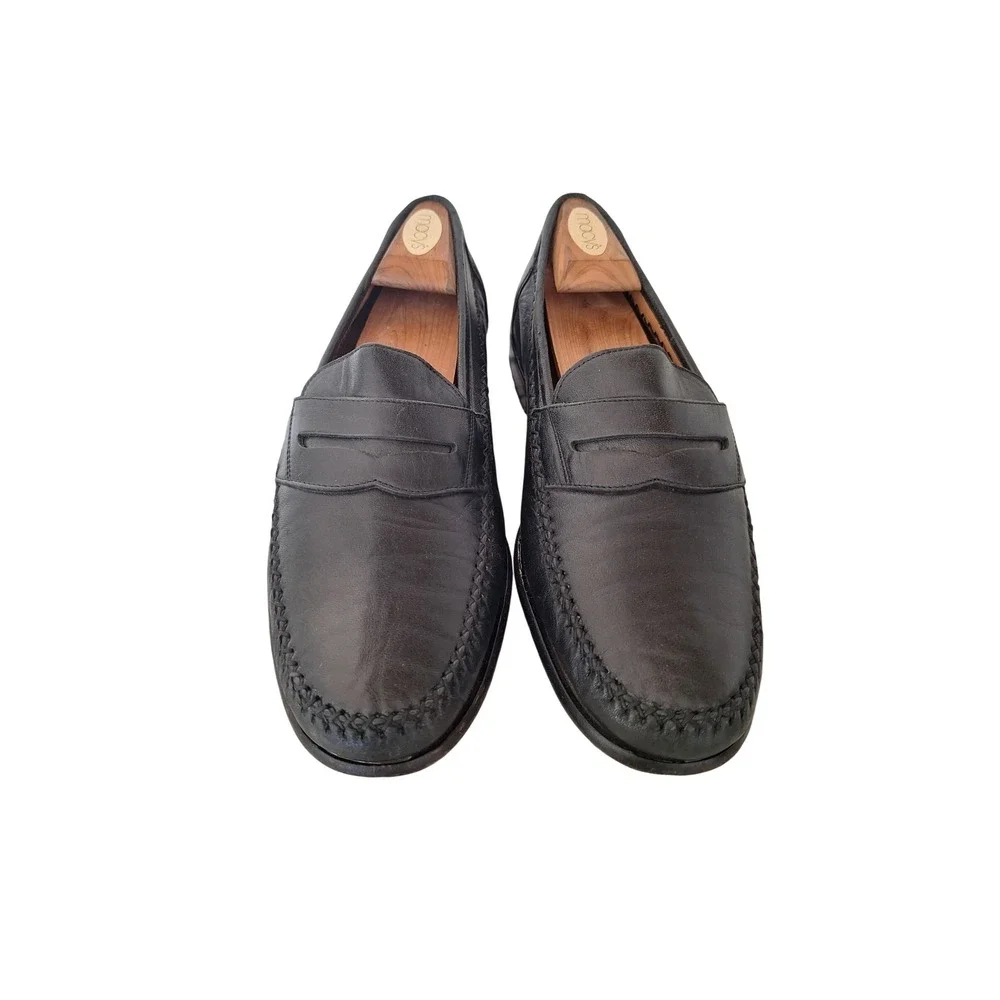 Salvatore Ferragamo Mens Black Leather Whipstitch Penny Loafers 9.5 D Italy